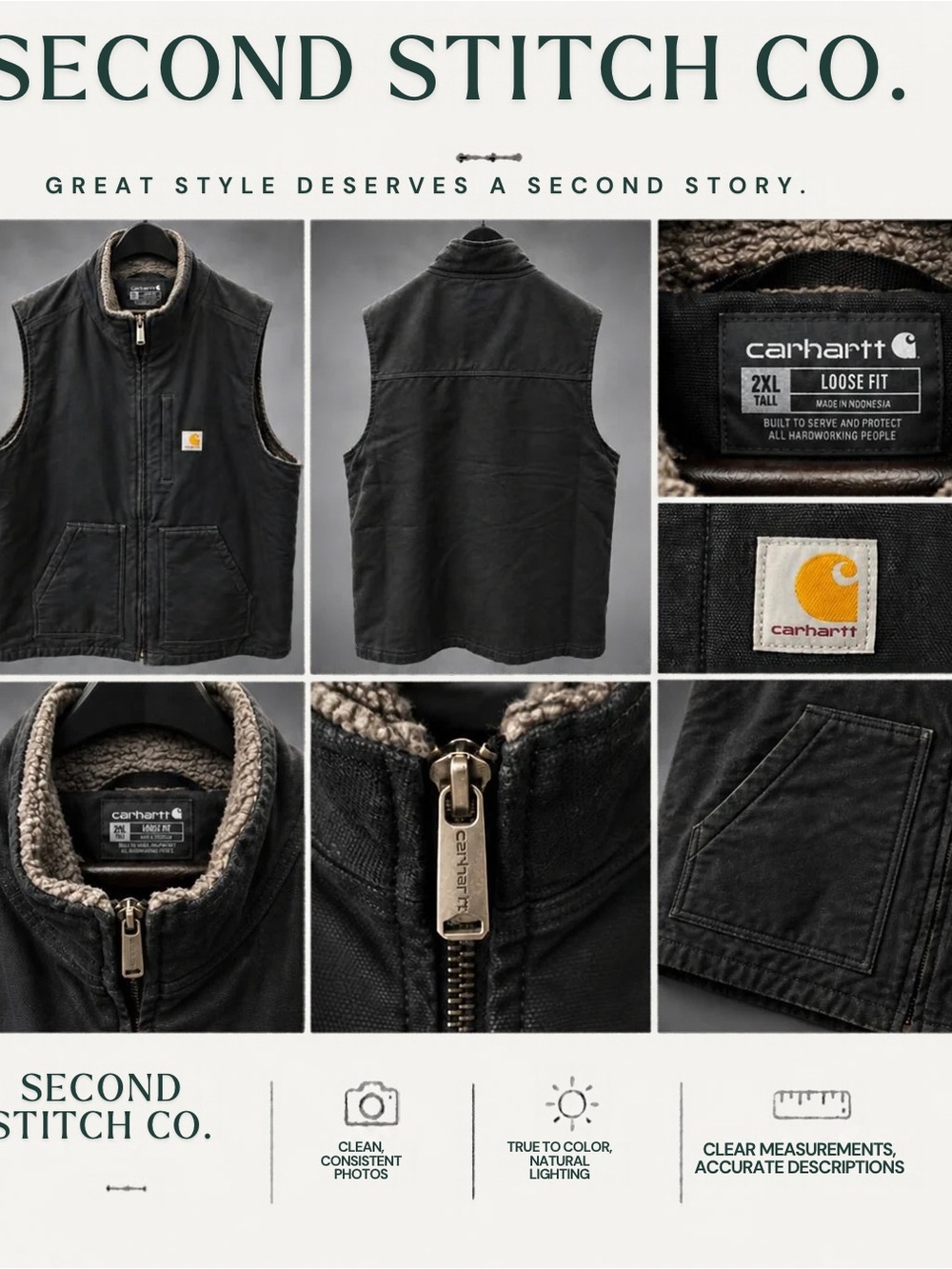 Carhartt Men’s Black Sherpa-Lined Work Vest - Loose Fit